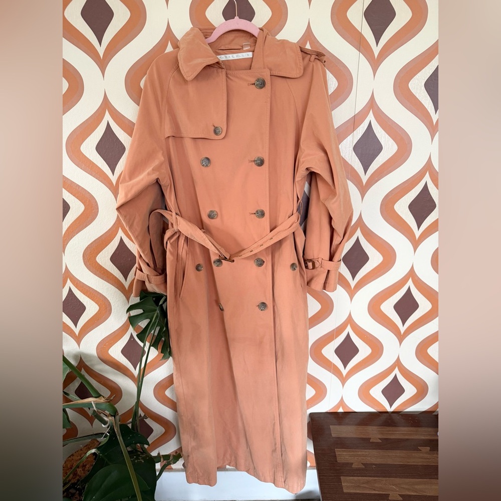 Perry Ellis pastel orange trench coat